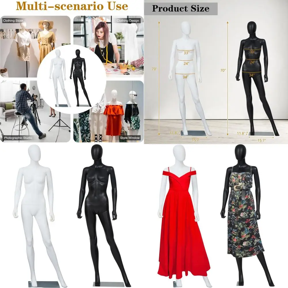 

Dual-Toned Female Mannequin Set - 6ft Detachable Dress Form Stand with Metal Base for Fashion Displays