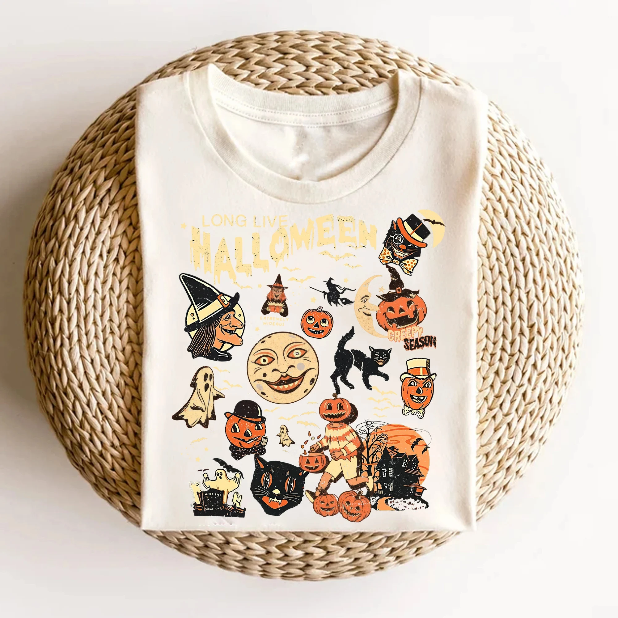 2024 New Fashion Halloween Women Seatshirt Cute Vintage Cartoon The Scary Element of Halloween Print Female Casual Tops