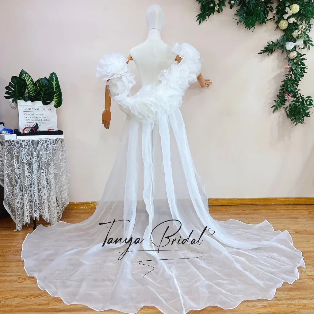 3D Rose Flower Cape For Wedding Party Romantic Organza Ruffles Shawl Sleeves Bridal Wrap Lady Jacket Fashion Women Outfit