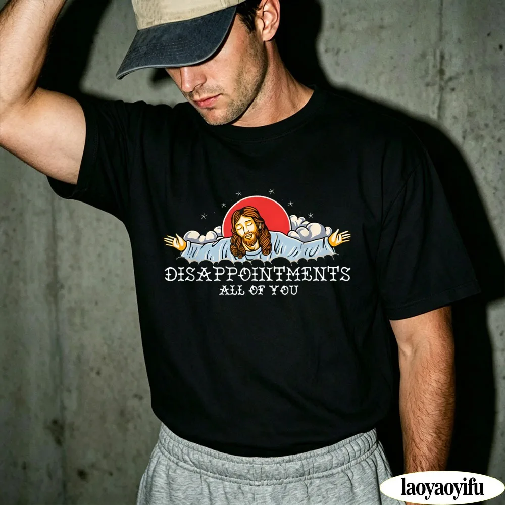 Disappointments All of You Cloud Jesus Retro Meme T Shirt Men Funny Christian Graphic Tee Oversized Cotton Short Sleeve Tees