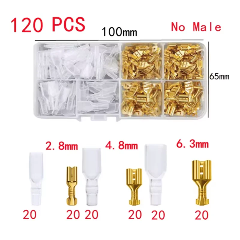120pcs Box-Packed,Gold/Silver Crimp Terminal,Female 2.8/4.8/6.3mm No Male,Wire Connector,Electrical Terminals