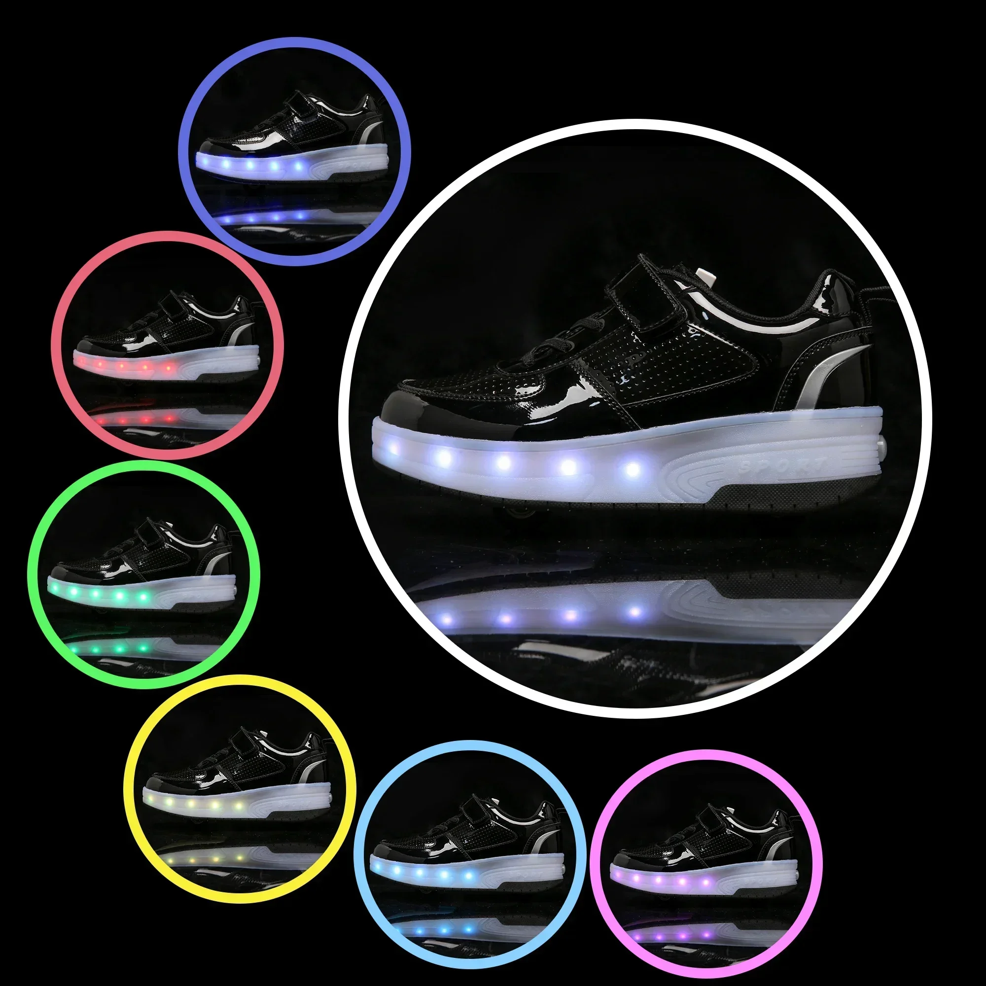 Children’s Two Wheels Luminous Glowing Sneakers Heels Pink Led Light Roller Skate Shoes Kids Led Shoes Boys Girls USB Charging
