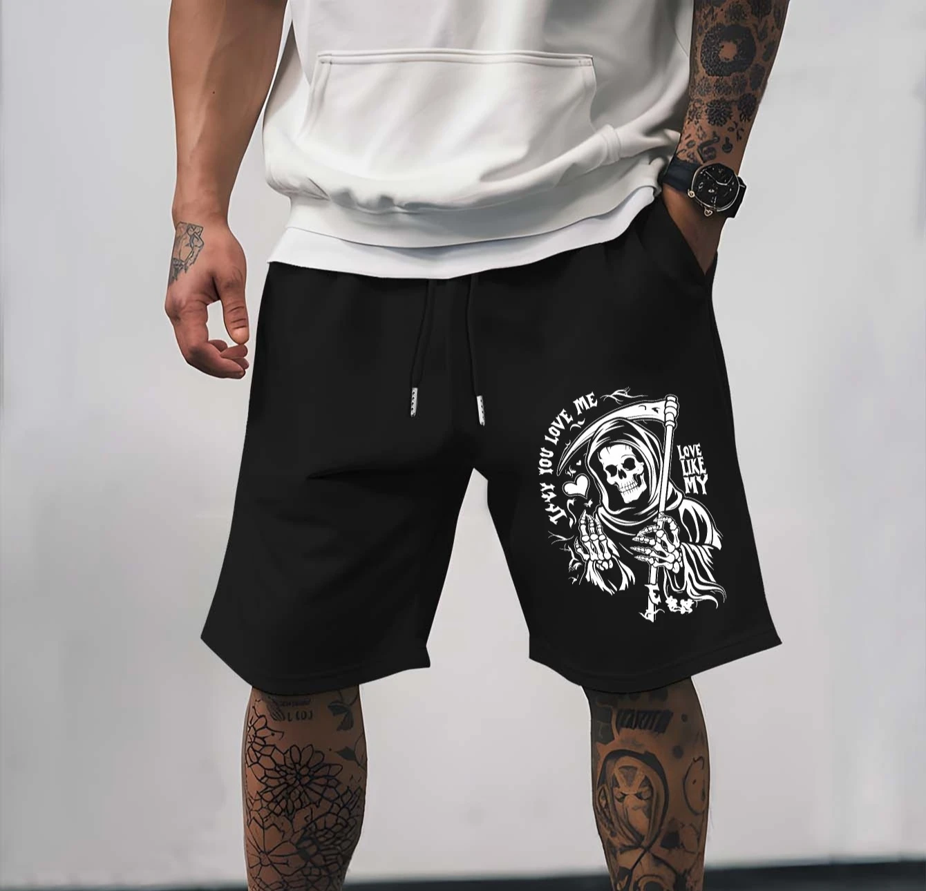 

Men's Death Love Summer Shorts Solid Color Casual Outdoor Sports Shorts, Suitable for Summer Vacation Wear