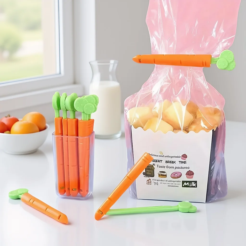 

​ ​ Уплотнительные зажимы из полипропилена — 5 шт. универсальных зажимов для сумок в форме морковки для кухни и дома ​ ​