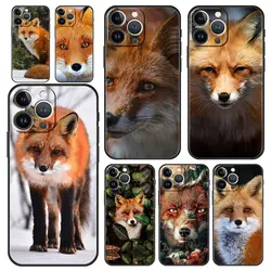 Luxury Phone Case For iPhone 15 14 11 Pro Max 13 12 XS X XR SE3 7 8 Plus Shockproof Black Cute Red Fox Gift Cover Funda