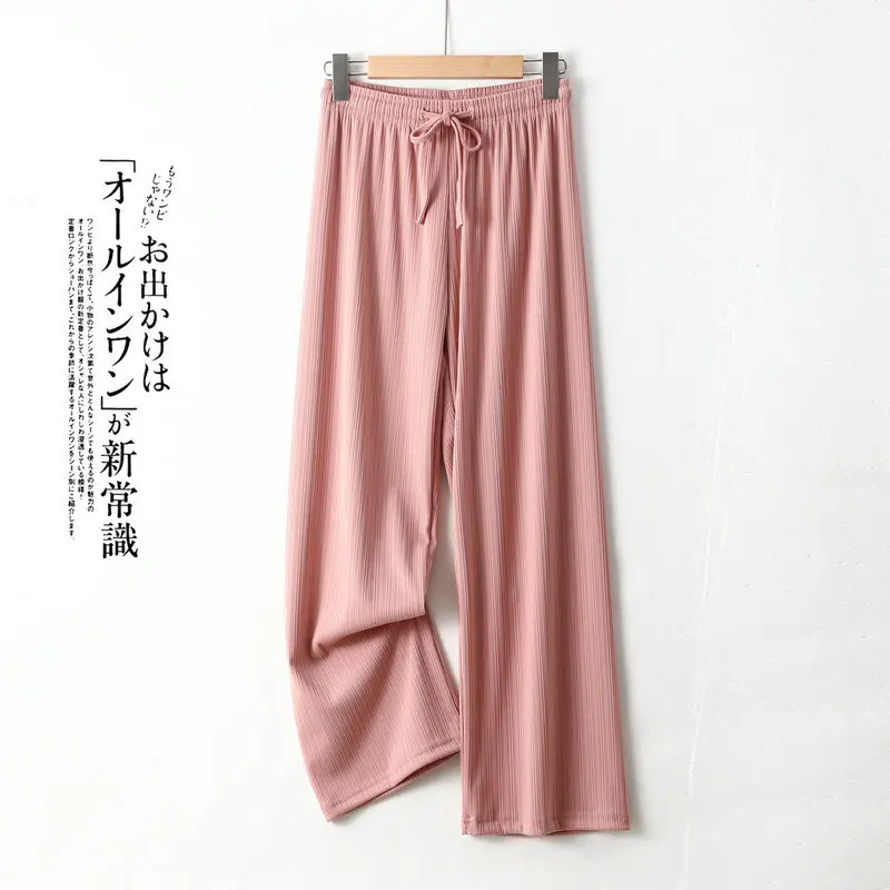 Pantalones De Mujer New Ice Silk Pajamas Pant For Women Nightwear Spring Summer Wide Leg Pants Casual Sleepwear Home Trousers