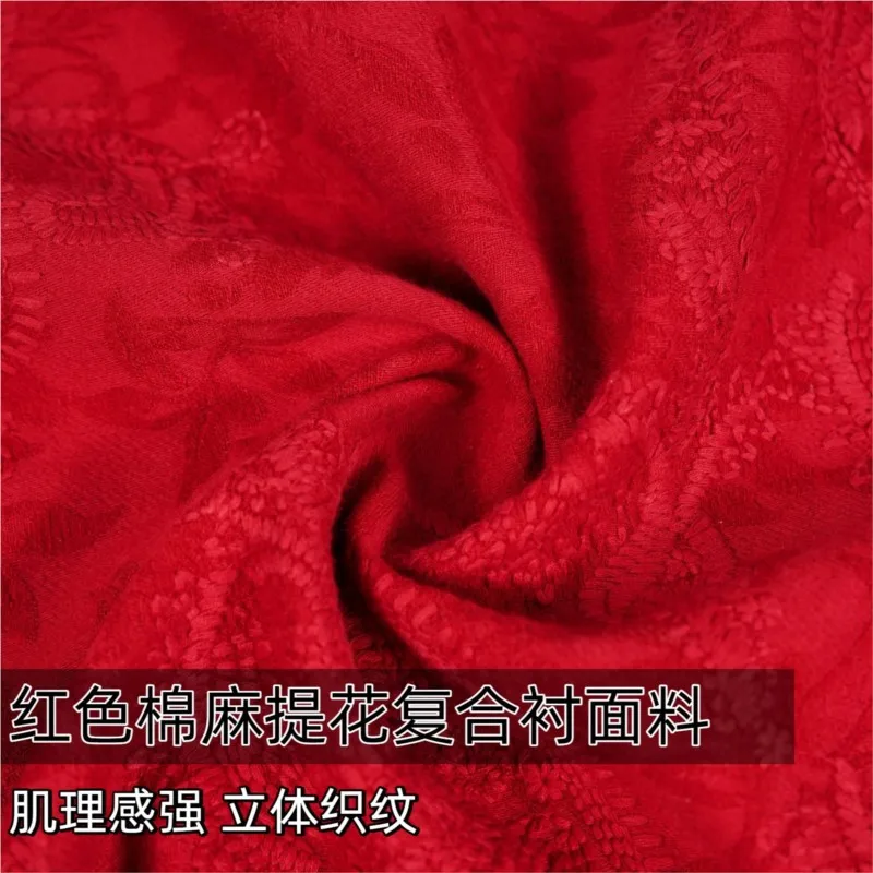 Composite red jacquard cotton and linen fabric coat dress skirt cheongsam festive designer