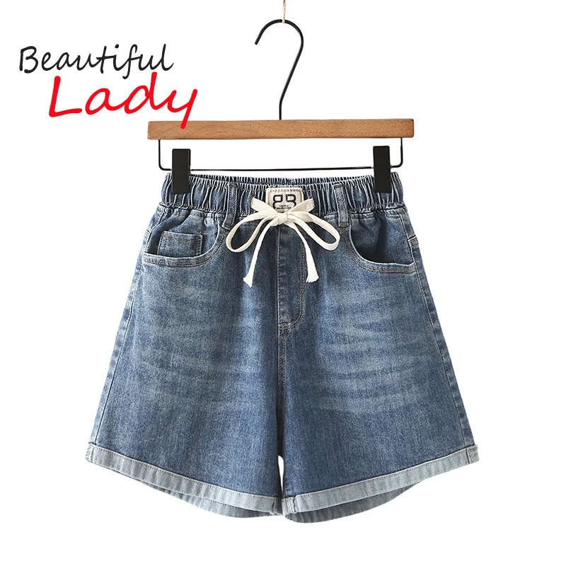 

50-90kg Large Size Womens Shorts High Waisted Jean Shorts Women Loose Denim Shorts Elastic Waist Summer Short Mujer