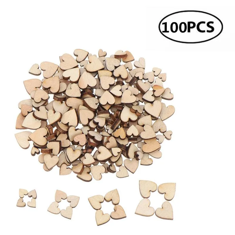 100 Stück DIY leere Herz-Holzscheiben, Scheiben, Holz, Herz, Liebe, blanko, unvollendet, natürliches Bastelzubehör, Hochzeitsornamente