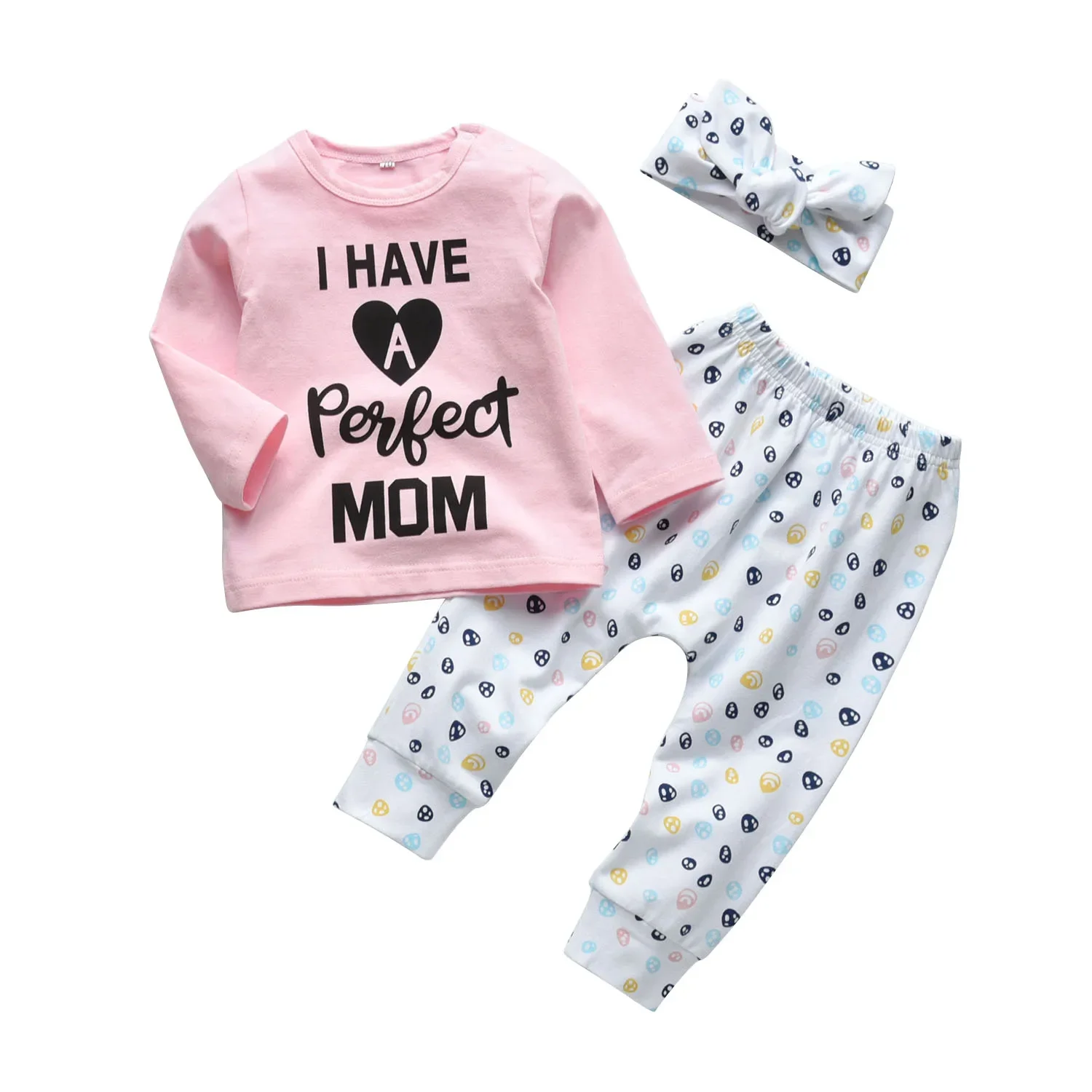 

Spring Autumn Toddler Baby Girls Clothes Set Cotton Long Sleeve T-shirt with Letters + Printed Pants + Headband Newborn Outfit