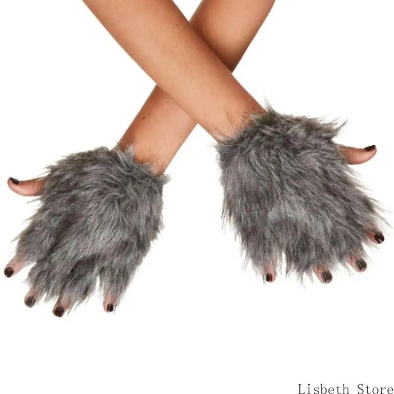 124A Plüschpelzige Katzenpfotenhandschuhe Tierfüchsepfoten Fingerlose Fäustlinge Fursuitpfoten