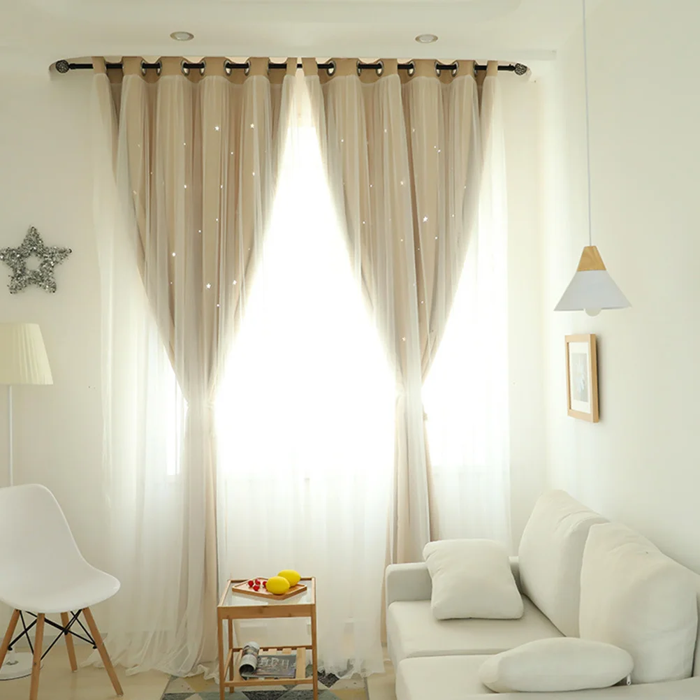 Star Blackout Curtains 1X2M Beige Premium Polyester Hollow Out Design For Bedroom Bathroom Window Grommet Drapes Light Blocking