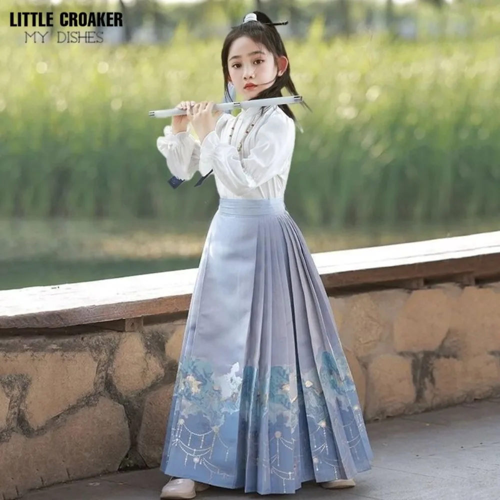 Новое китайское платье ханьфу 2023 года для детей — традиционный костюм Тан и древний костюм Cheongsam в стиле династии Мин для девочек, юбка-мамиан