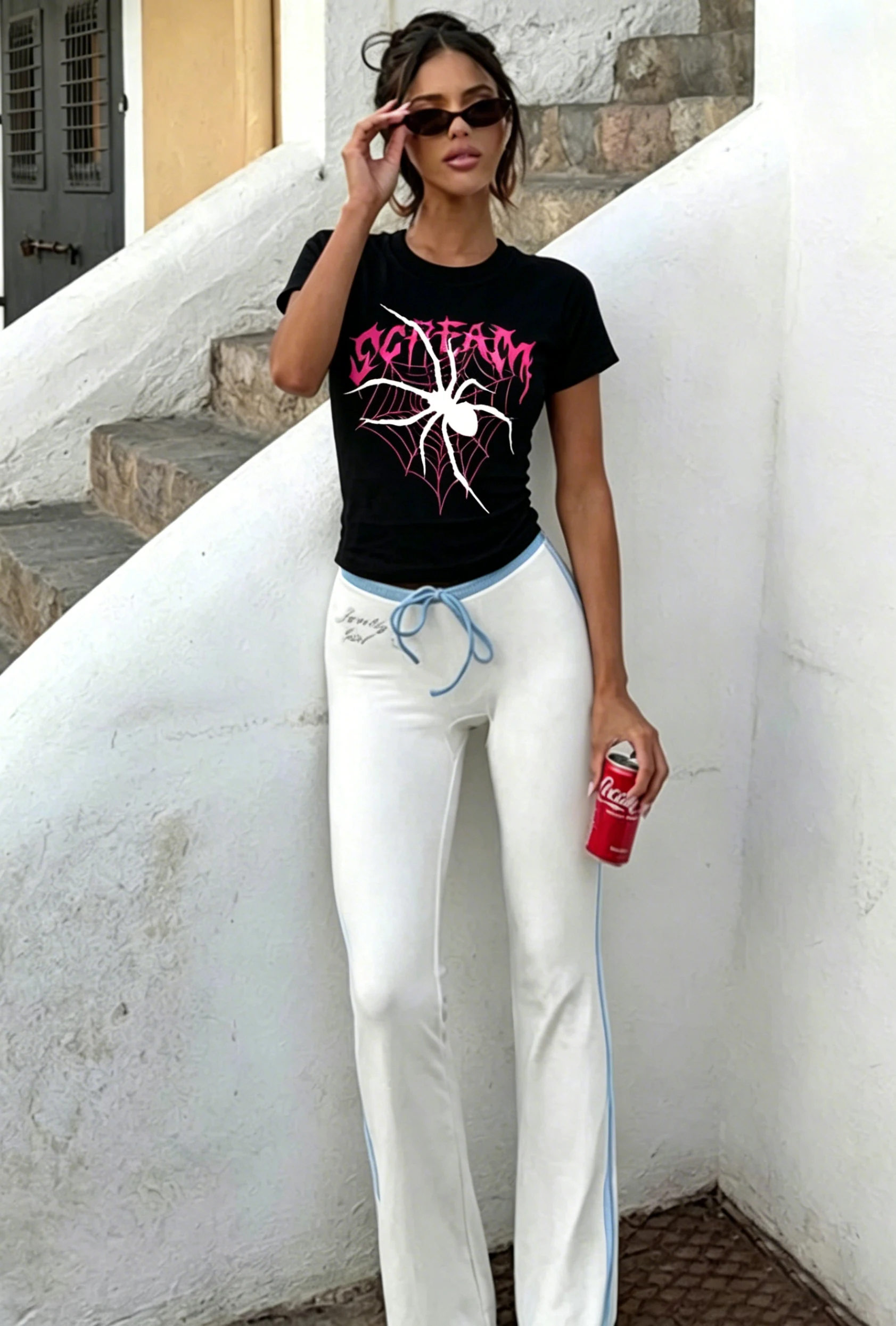 Gothic Spring And Summer Women's Spider Print Harajuku T-Shirt Round Neck Top Short Sleeve Casual Self-cultivation Tee Shirt