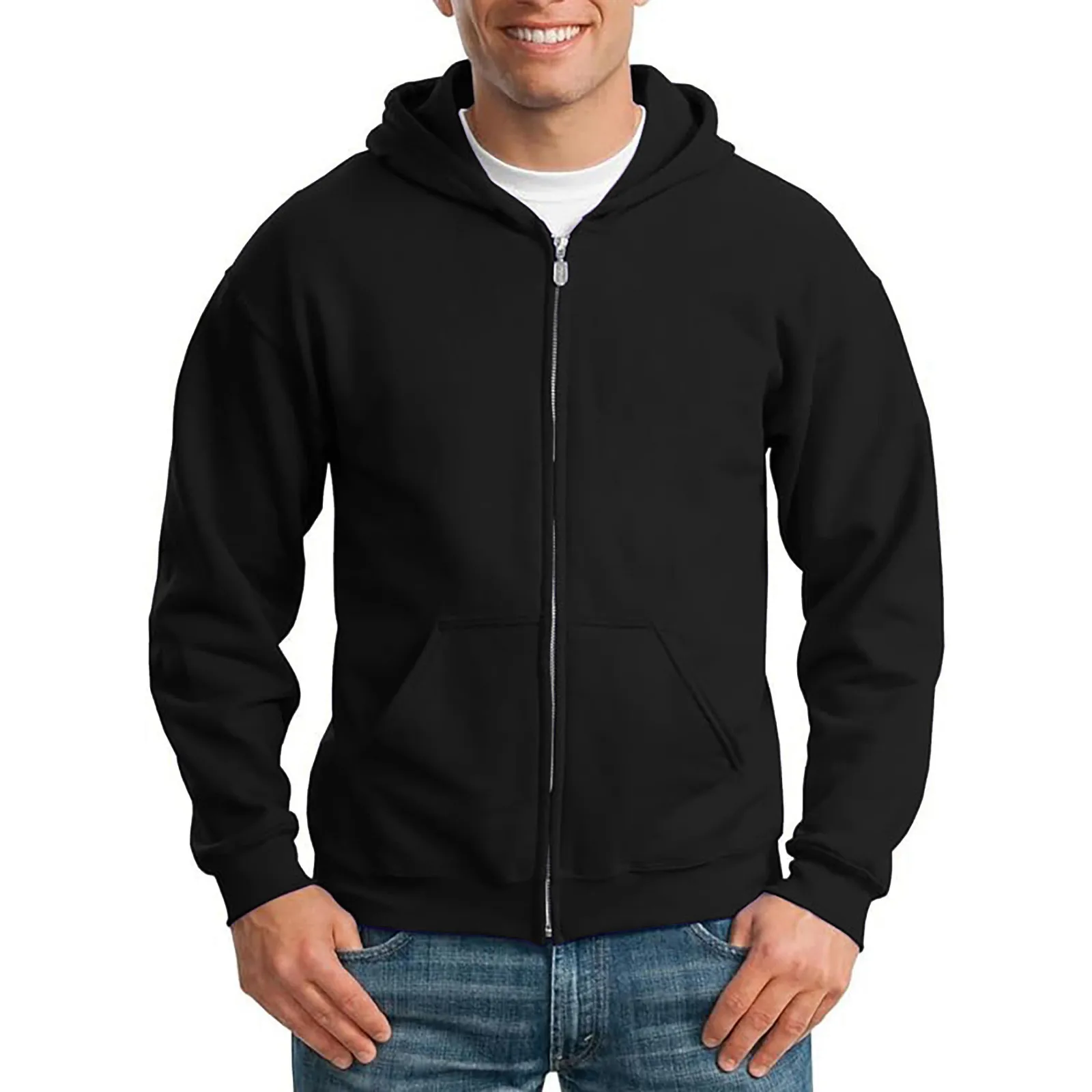 

Mens Zip Up Hoodie Long Sleeve Fleece Full Zip Hooded Sweatshirt Pullover With Pocket Cowl Neck Side Slit Pockets Hoodie