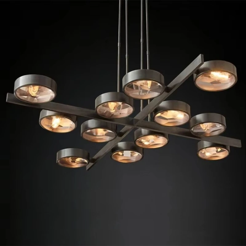 

Design Chandelier Luxury Metal Lighting Hotel Home Interior All Copper Black Decoration Round Linear Ceiling Chandelier