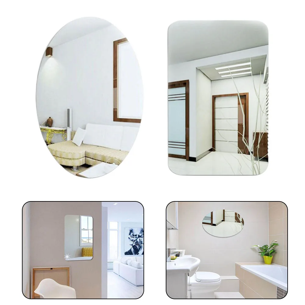 Oval Square 3D Acrylic Mirror Wall Sticker Self Adhesive DIY Art Mirrors Acrylic Wall Decorations For Door Wardrobe Bathroom