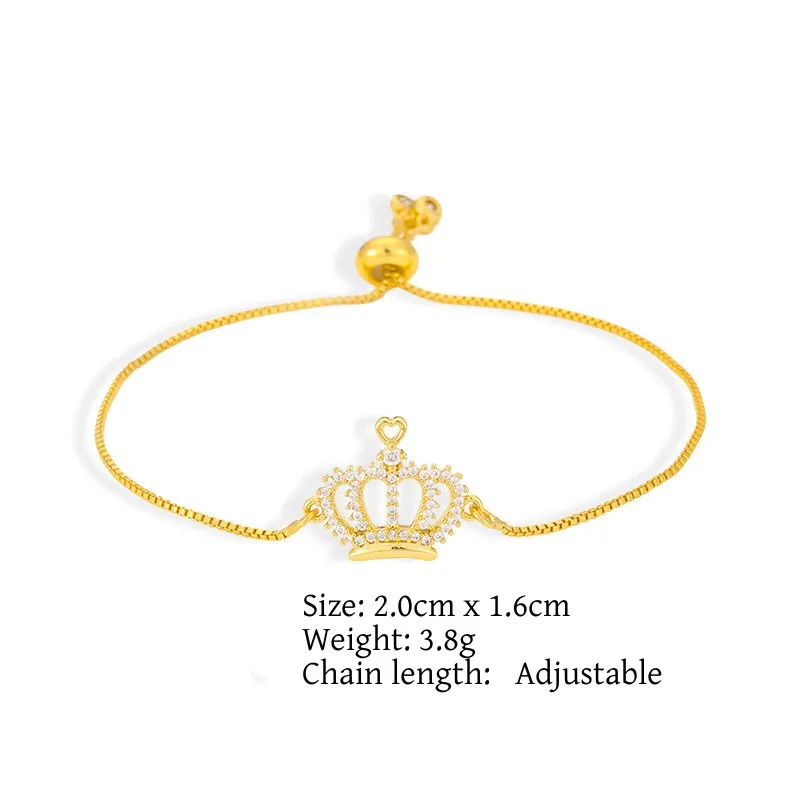 Trendige Zirkon-Krone, 18 Karat vergoldete Armbänder, feines Pavé-CZ-Goldkettenarmband, verstellbar, für Damen, klassischer Charm-Schmuck