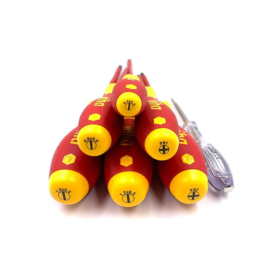 

WIHA 00834 Insulated Electrical Screwdriver Set 7Pcs Slotted Phillips Screwdriver Voltage Tester Wiha VDE Precision Screwdriver
