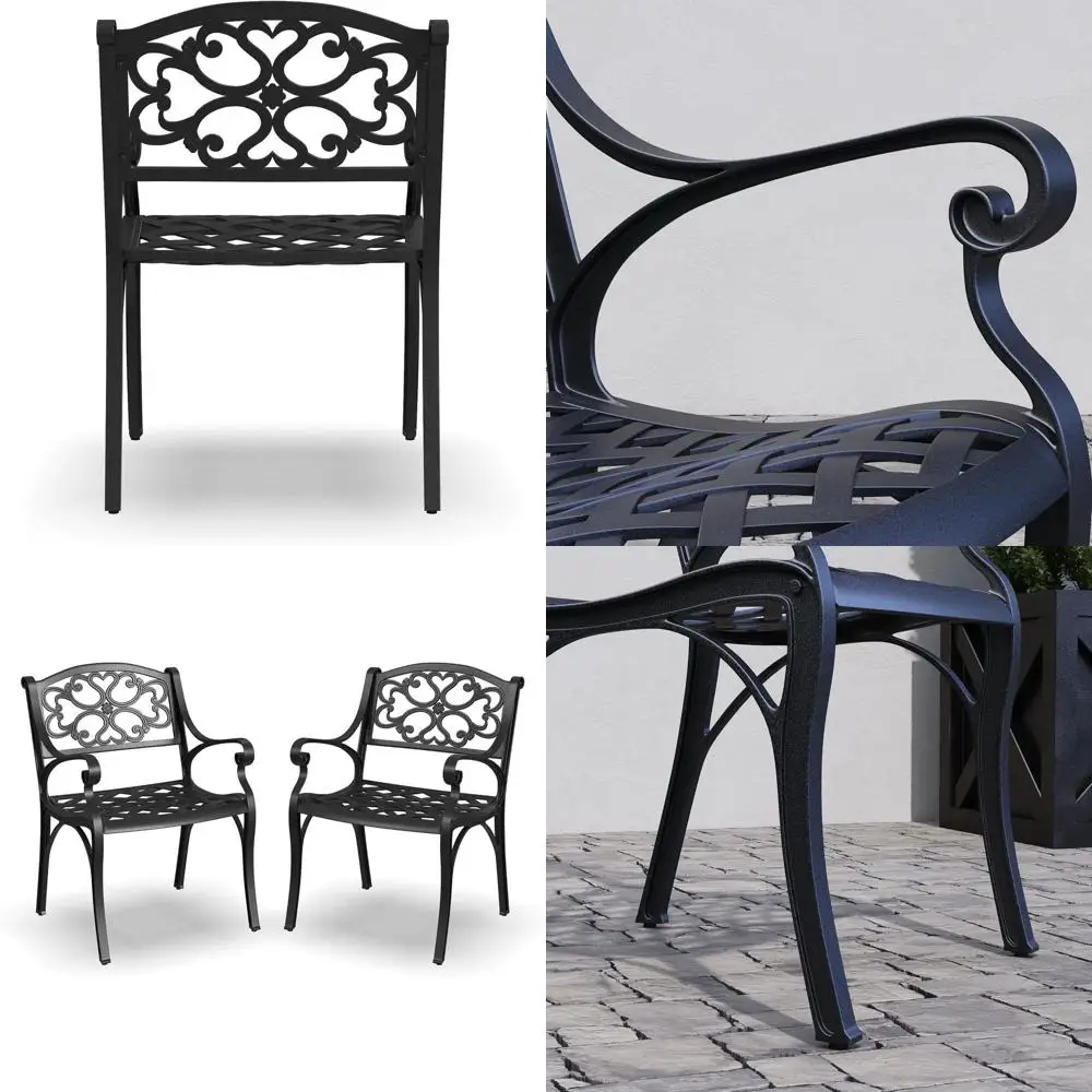 

Черный комплект из 2 уличных обеденных стульев с подлокотниками и спинками, идеально подходящий для патио, сада, у бассейна и пляжа