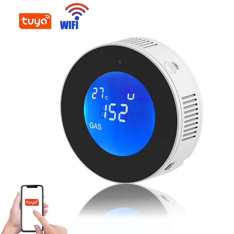 Tuya WiFi Smart Natural Gas Leakage Detector Fire Security Alarm Digital LCD Temperature Display Gas Sensor for Home Kitchen