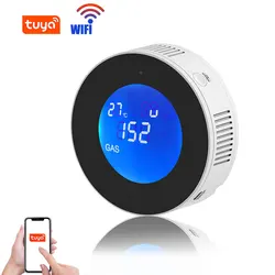 Tuya WiFi Smart Natural Gas Leakage Detector Fire Security Alarm Digital LCD Temperature Display Gas Sensor for Home Kitchen