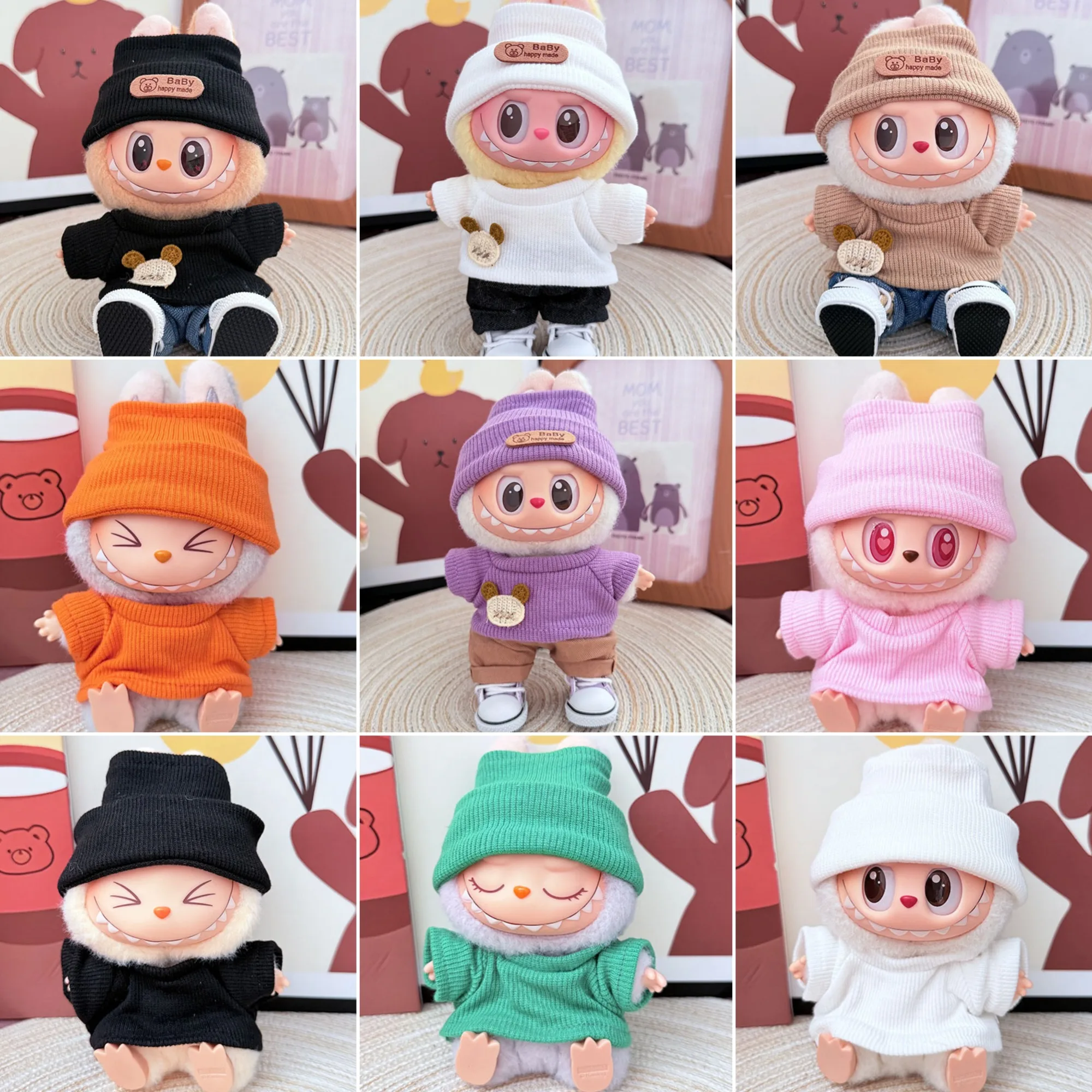 

Clothes For Labubu 15/17Cm Dolls Gen 1-3 Bear Sporty Style With Hat Set Collection Apparel Hanging Accessories
