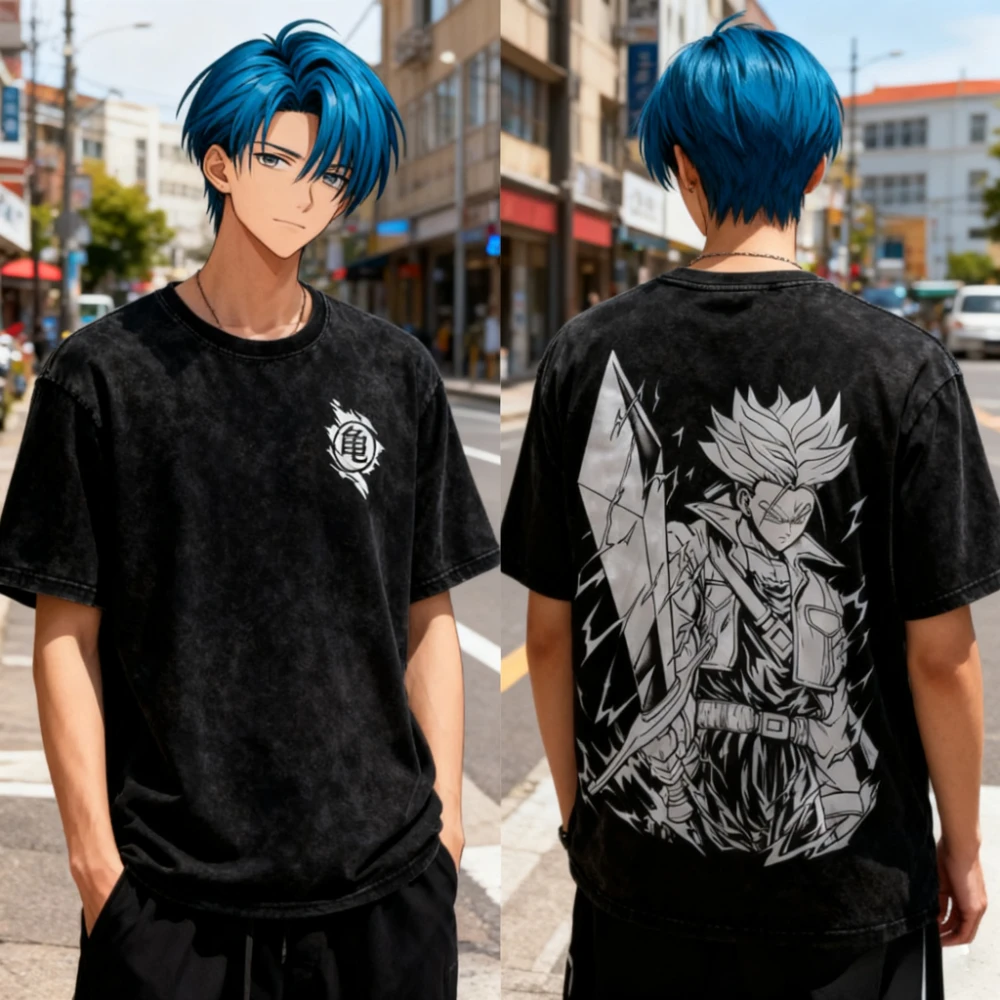Camiseta de Anime japonés Dragon Ball Future Warrior Saiyan Trunks para hombre y mujer, camiseta lavada de algodón Harajuku antiguo, manga corta grande