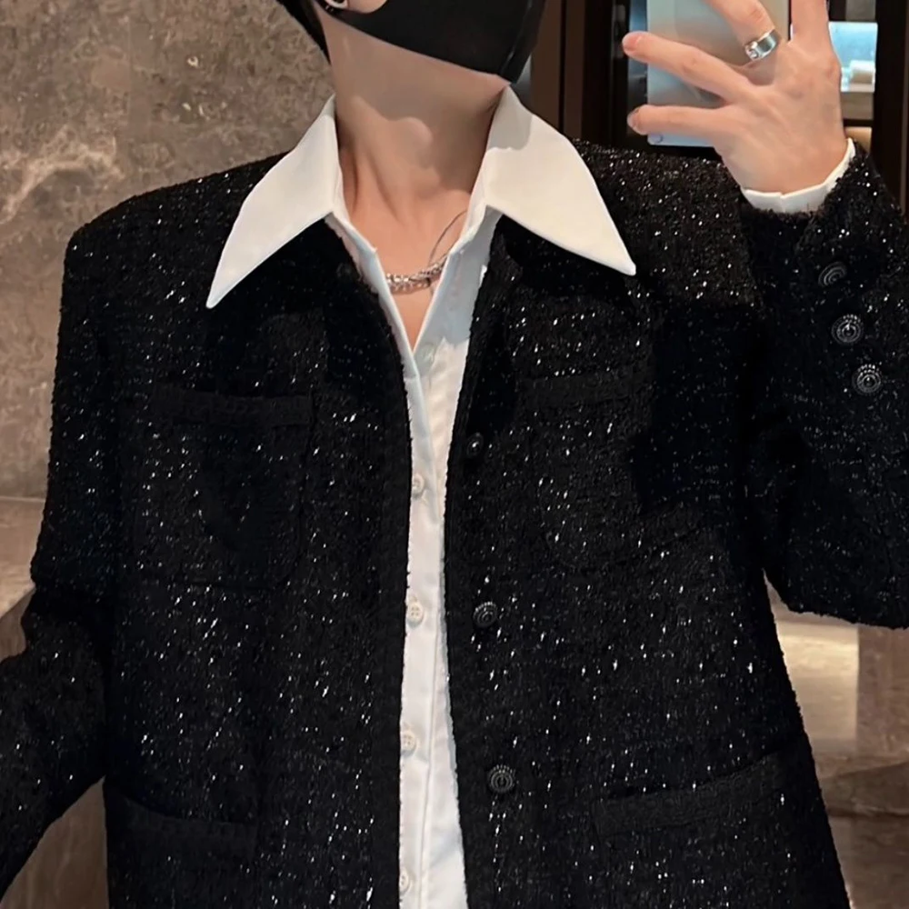 Mens Y2k Jacket Starry Sky Shiny Jacket Streetwear Fashion Trend Performance Youth Campus Long Sleeve Top Men'S Clothing 2024