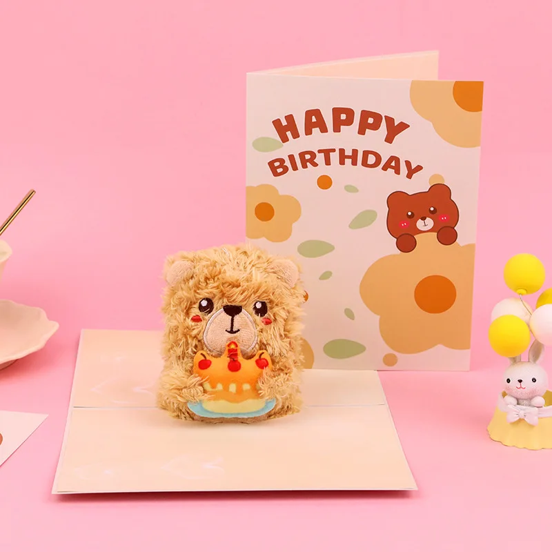 بطاقات تهنئة جديدة على شكل دب قطيفة ثلاثية الأبعاد، بطاقة تهنئة تذكارية لعيد الحب، بطاقة عيد ميلاد سعيد، هدايا إبداعية #3