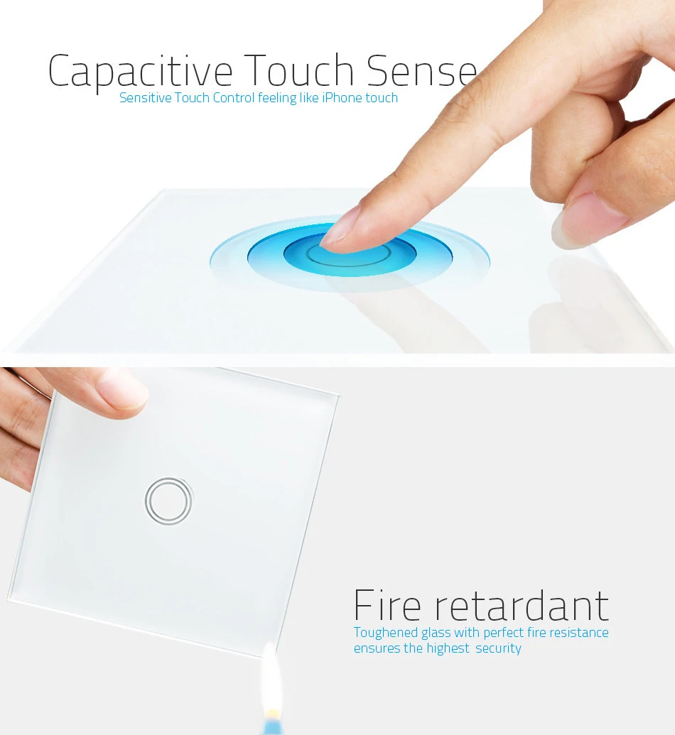 BIG SALES Touch Switch 1 Gang 1 Way Wallpad Luxury White Glass Switch On, LED Wall Light Touch Control Switch, 110~250V, VL-C301