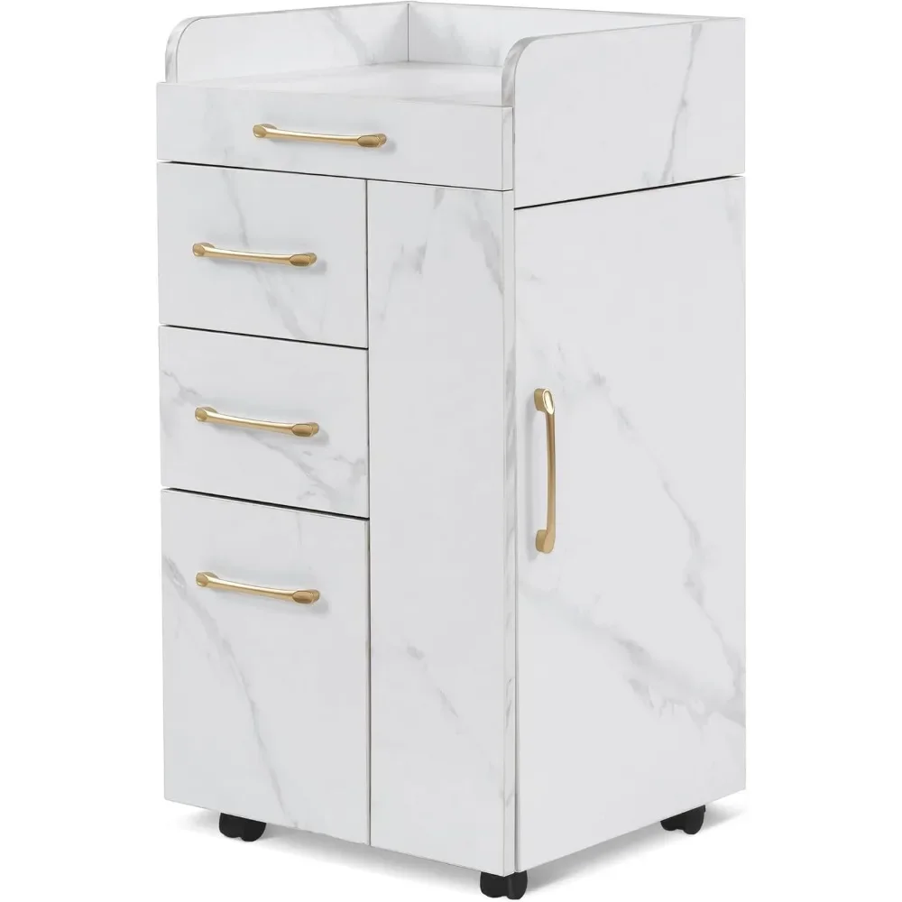 

Salon Trolley Cart - Hair Styling Rolling Cart with 2 Lockable Wheels & 3 Drawers Barber Organizer for Salon Spa Use