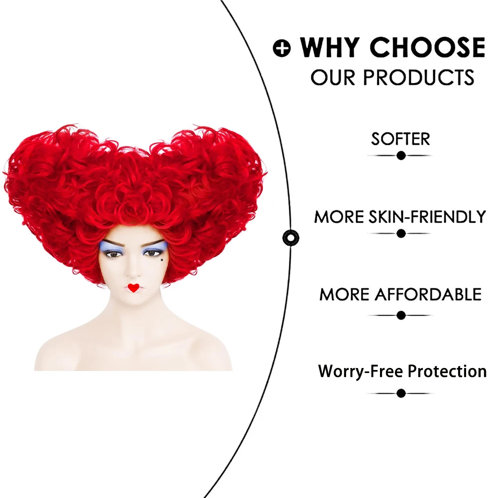 High-Quality Alice In Wonderland Queen Of Hearts Cosplay Synthetic Hair 10-Inch Curly Hair Halloween Carnival Daily Party Wig