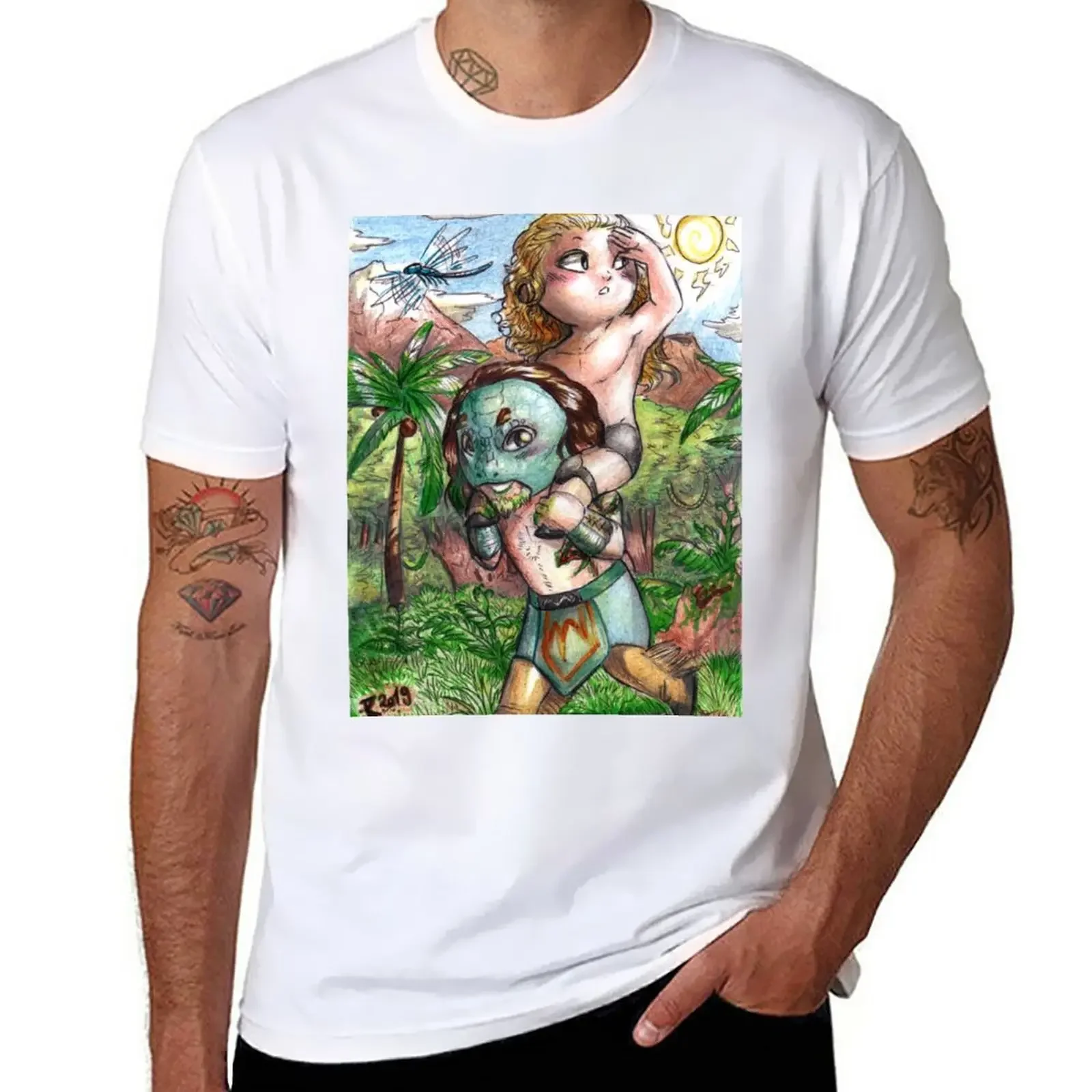 

Chibi Luchasaurus and Jungle Boy T-Shirt for a boy summer top men graphic t shirts