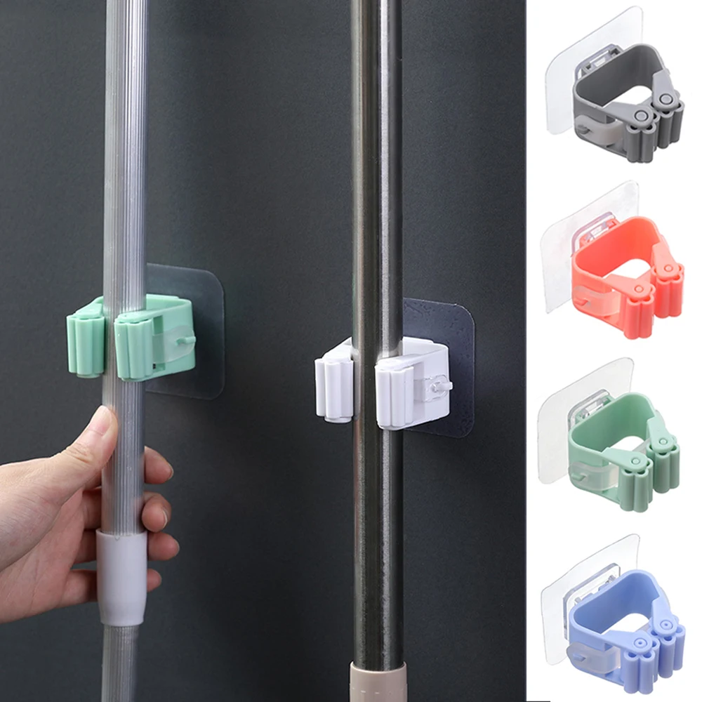 Mop Hooks Mop Clip Wall Mounted Broom Hanger Mop Organizer Holder Storage Hook Bathroom Kitchen Home Hanging Waterproof Rack