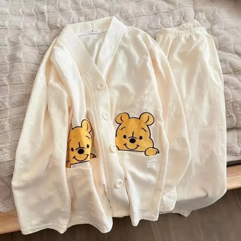 New Winnie The Pooh Cardigan Long-sleeved Super Cute Ins Can Be Worn Outside Home Clothes Comfortable Soft Pajamas Two-piece Set