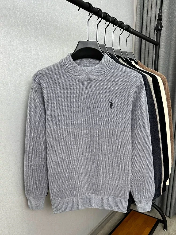 

High end brand round neck sweater men casual fashion luxur exquisite Paul pony embroidery winter plush thick new knitted pullove
