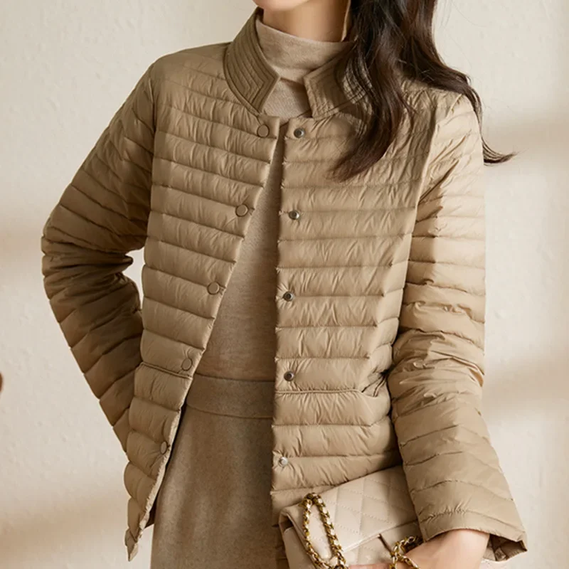 Chaqueta acolchada a la moda para mujer, abrigo ligero y fino con cuello de pie, otoño