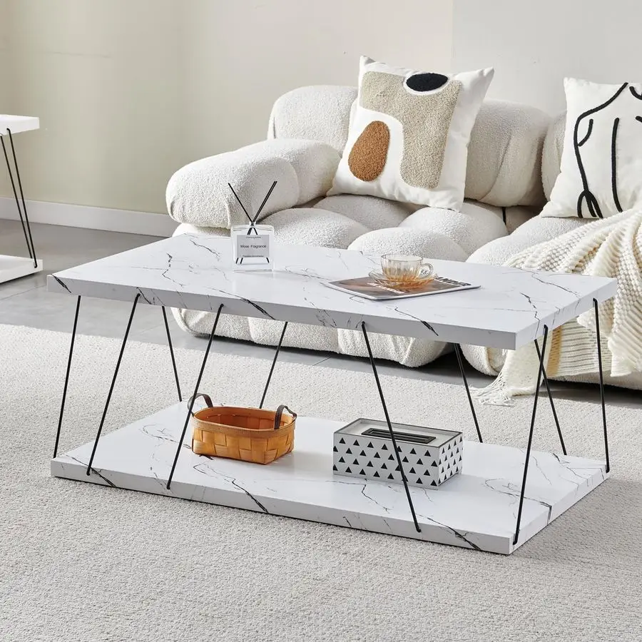 

Wooden Coffee Table Modern Marble Coffee Table Contemporary, Stylish, HighEnd Furnishing for Your Living Room White Marble, Rect