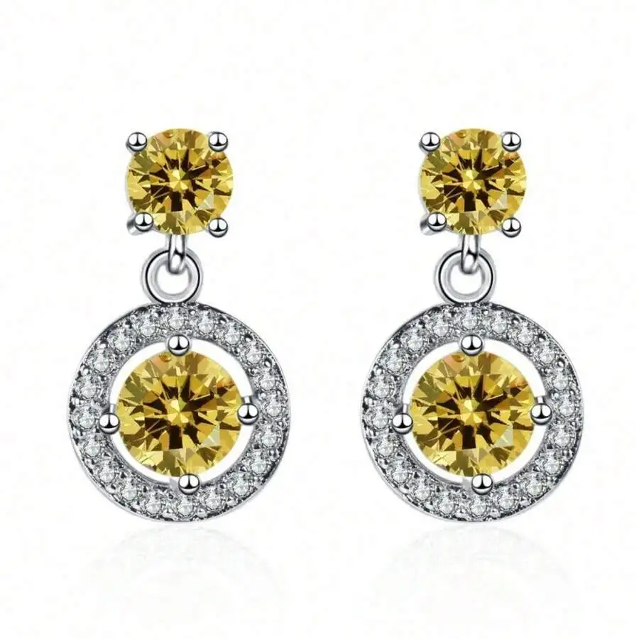 

Round Drop Earrings With Yellow Gemstones And Crystal Accents Fashion Jewelry For Women