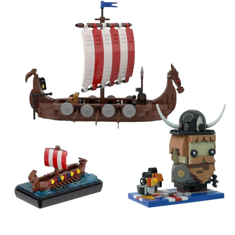 

Viking Series Viking Ship Liife Hut House Farm Boat Medieval Military Longship Building Blocks Assembled Toy Kids Birthday Gift