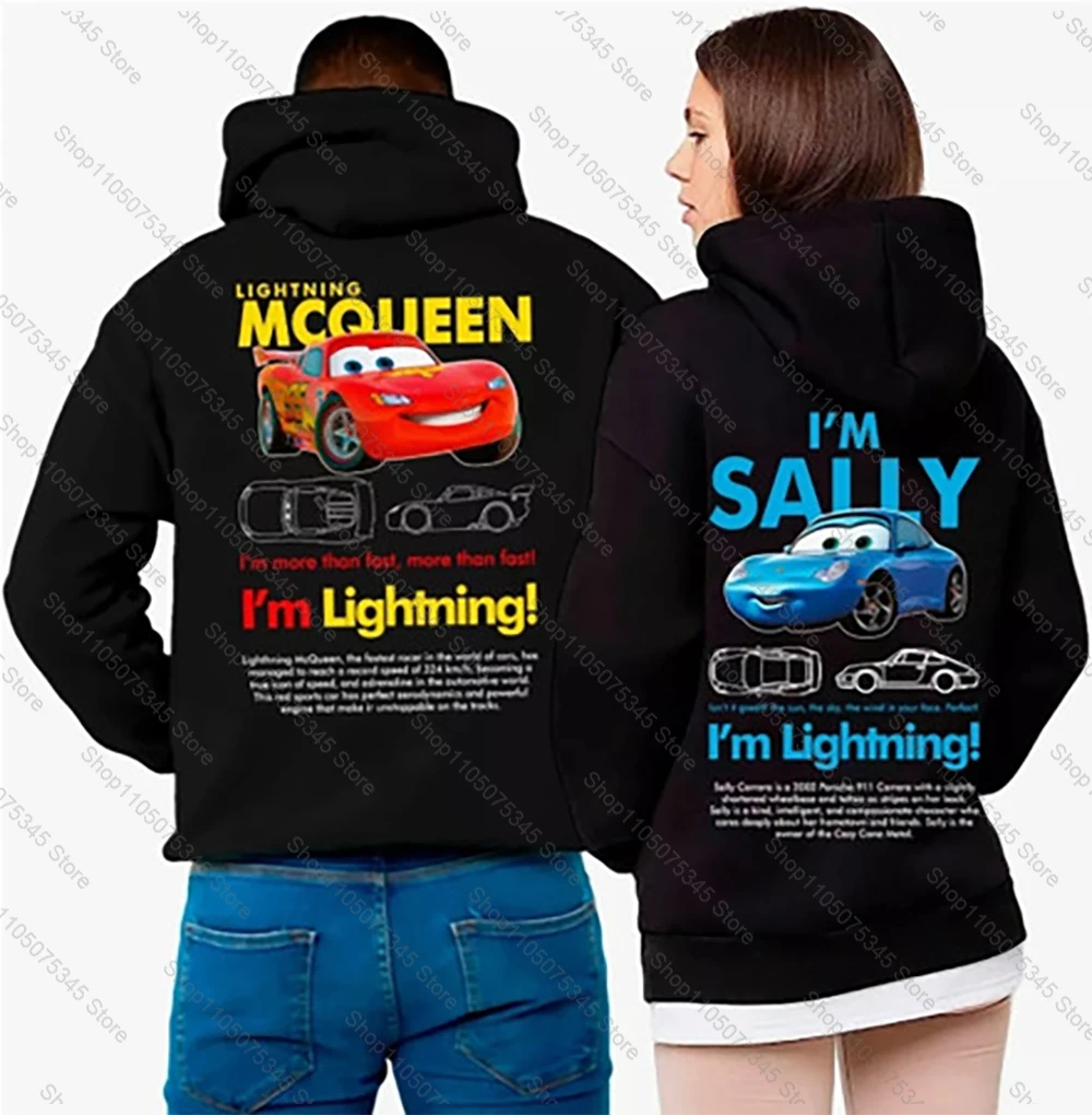 Disney adulte/enfants coton sweat à capuche Couples paire porter les voitures foudre Mcqueen & Sally été 2025 hauts vêtements