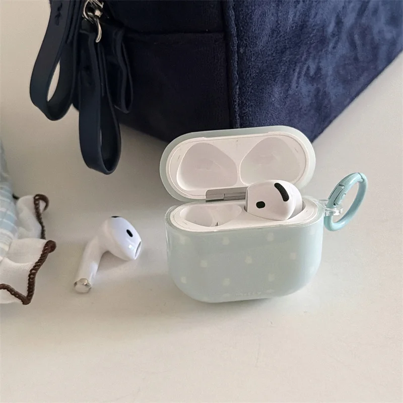 

Kawaii Light Blue Pear AirPods Case with Keychain for 1 2 3 4 Pro Pro2 Pro3 Shockproof Protective Cover earphone cover