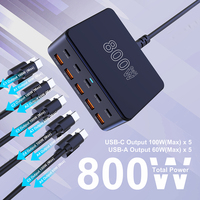 800W USB C GaN Charger 100W PD3.0 PPS QC3.0 Multiport Fast Charging Station for iPhone 16/15 Samsung Macbook Pro Laptops Tablets
