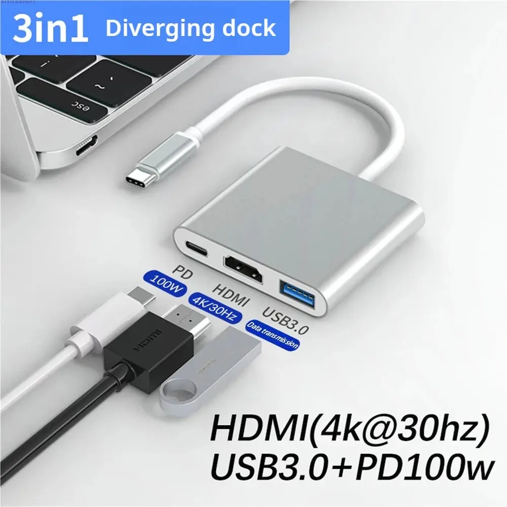 3 in 1 Usb Hub USB C to HDMI-compatible Splitter HUB Type-c to HDMI-compatible USB3.0 Docking Station For Macbook Air Converter