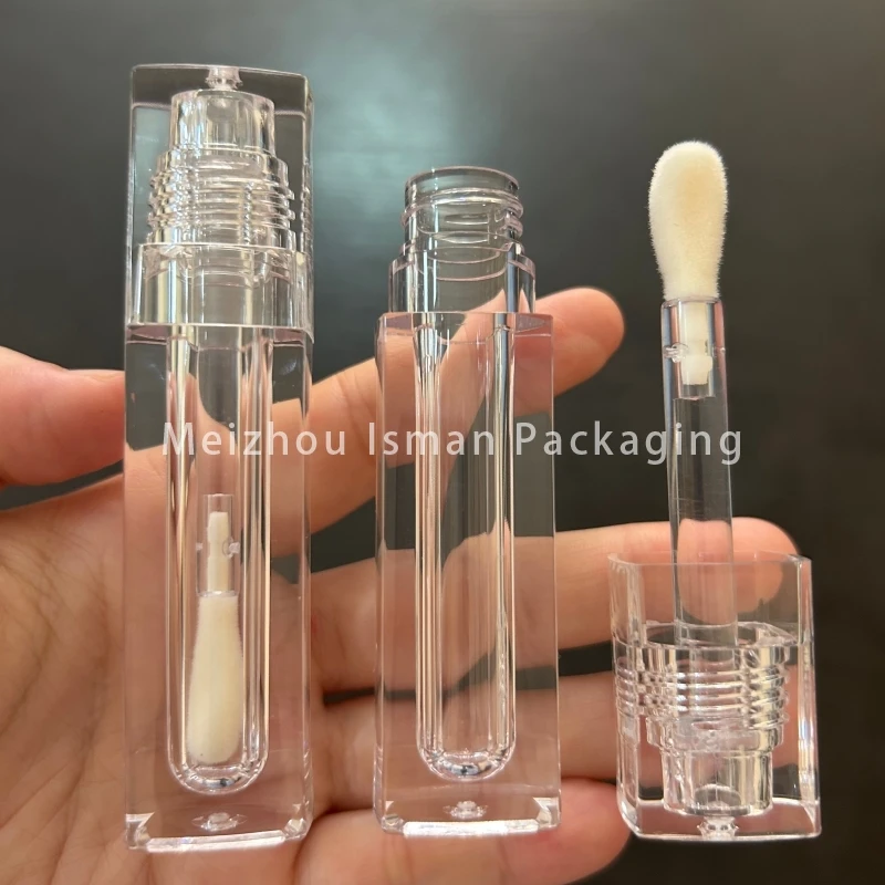 

40Pcs 4ml Square Clear Crystal Thick Wand Big Brush Applicator Lip Gloss Containers Tube Refillable Lipgloss Tubes