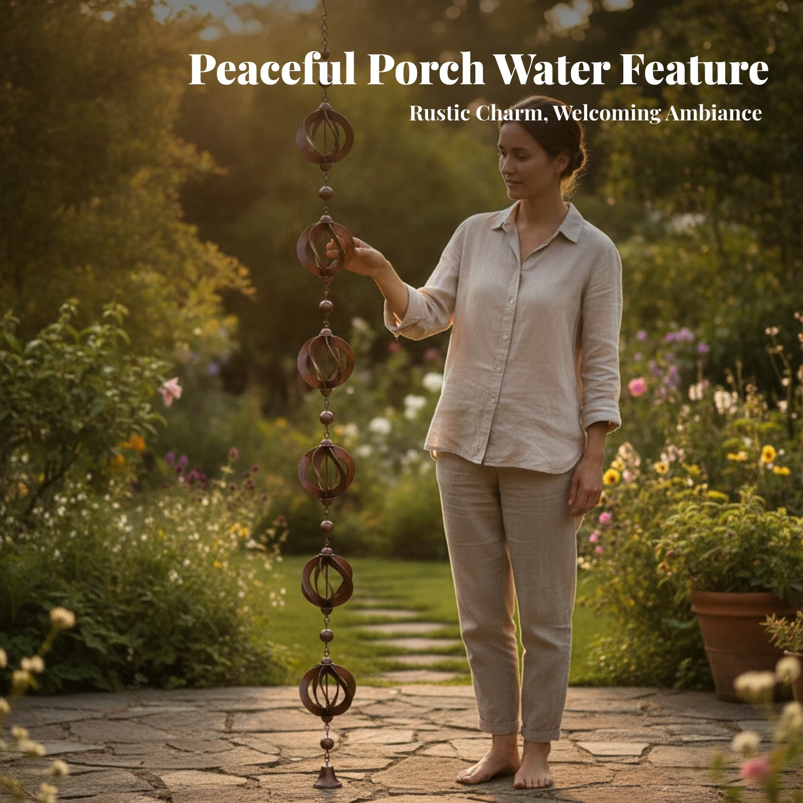 Iron Rain Chain with Hanging Hook Low-Maintenance Metal Rain Chain with Suspended Decorative Elements Drainage Accessory