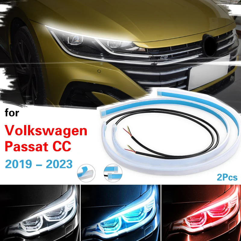 

For VW Passat CC 2019-2023 Ultra Thin Double Color Car Waterproof LED Strip DRL Flowing Turn Lamp Daytime Running Strip 12V 2pcs