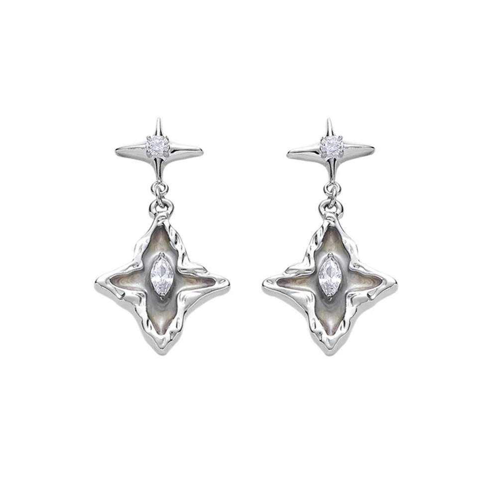 Eetit Fashion Cubic Zirconia North Star Drop Earrings for Women Silver Color Anti Allergy Zinc Alloy Versatile Daily Jewelry