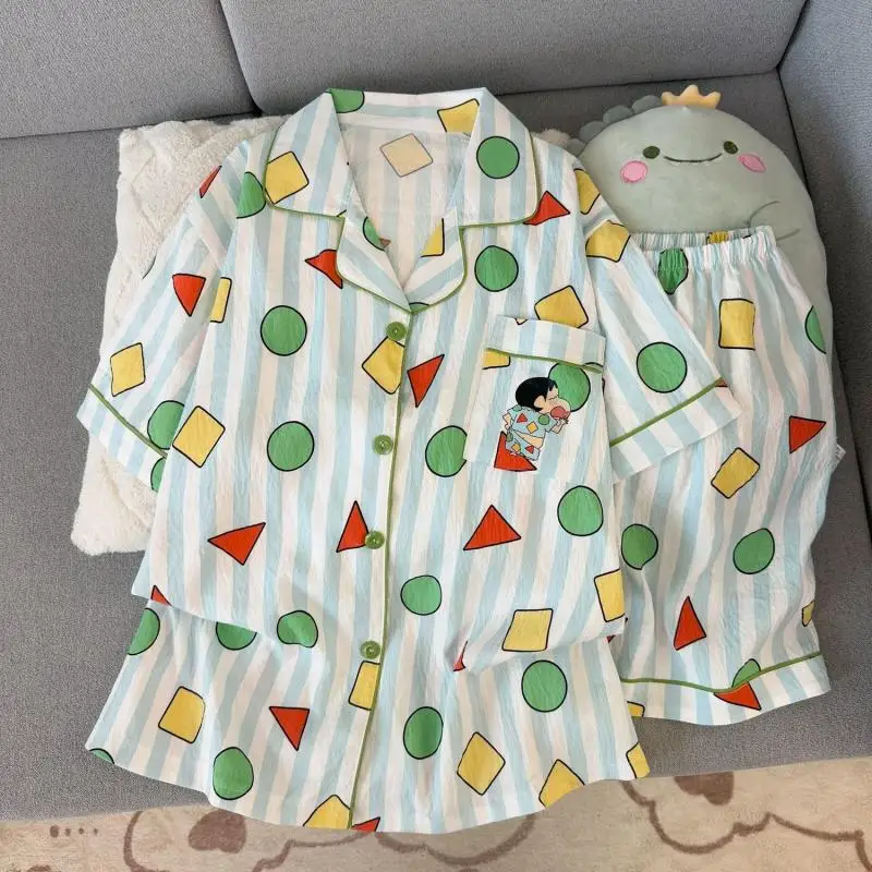 Crayon Shin-Chan Cartoon Nightwear Summer Short Sleeve Shorts Pajamas Couple Home Clothes Women's New Loungewear Comfortable